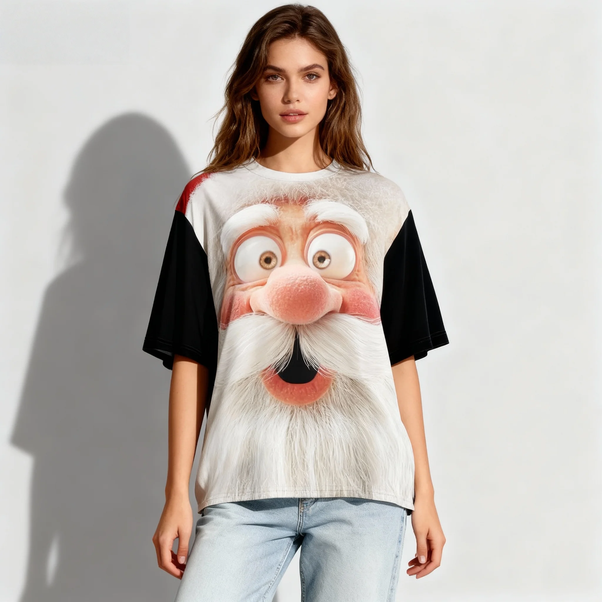 New Christmas 3D Parody Santa Claus T-shirt 3D Printed Round Neck Women's Adult Oversized Street Casual Daily Clothing