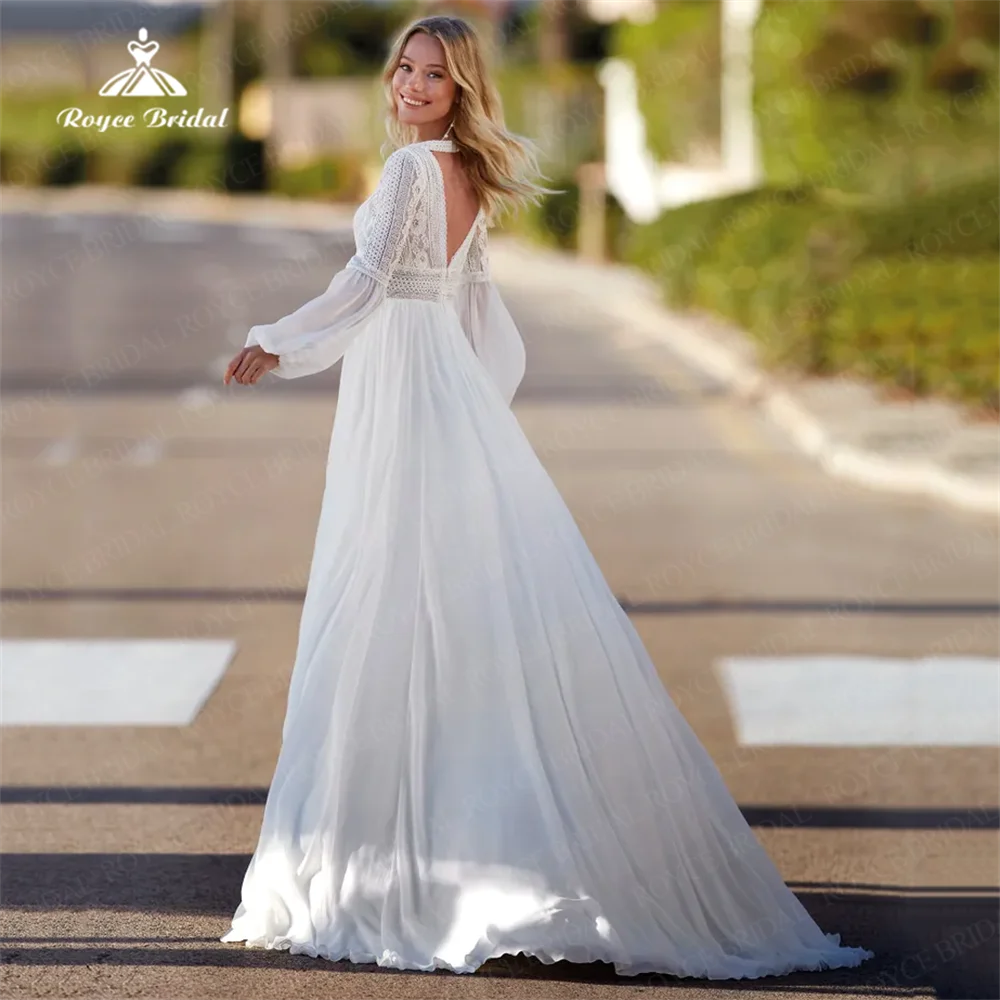 Simple A Line Wedding Dress Chiffon Lace With Sexy Split Full Sleeves With Open With Open Back Bridal Gowns свадебные платья