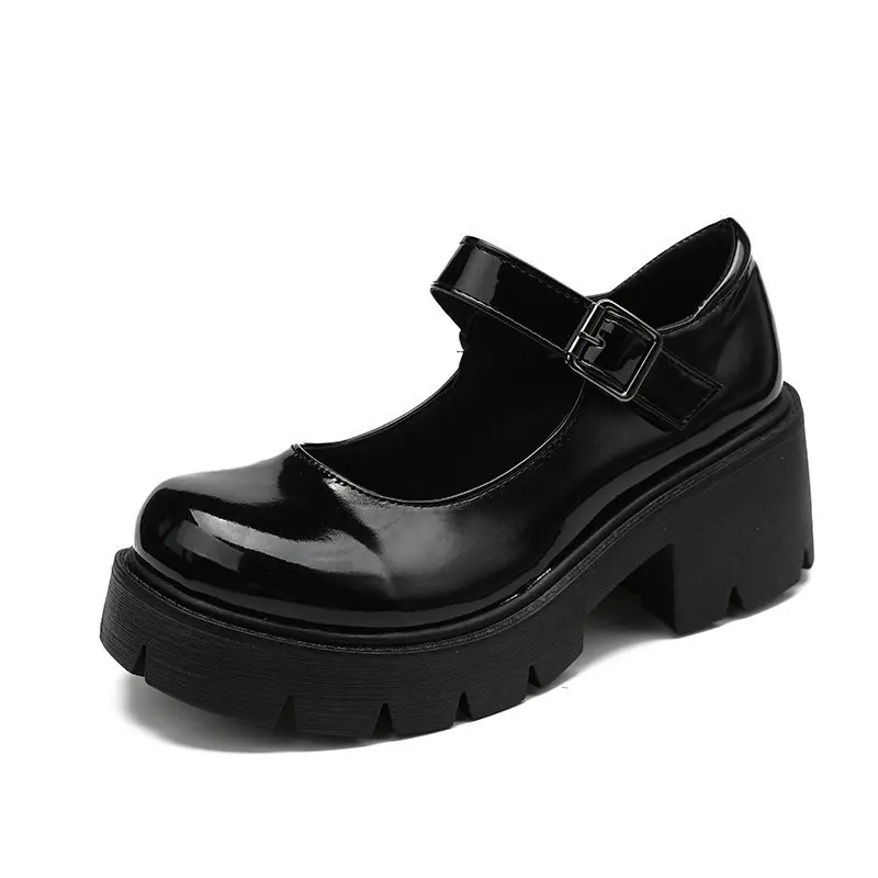 Buckle Designer Big Size Mary Janes Shoes Women Chunky Heel PU Leather Shoes Female Retro Fashion Casual Low Heel Pumps Woman view 5