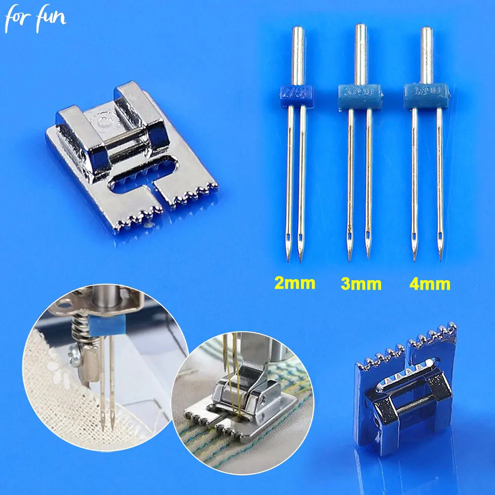 For Fun Household Multifunctional Dual Head 9-Groove Presser Foot Twin Needle Set 2/3/4MM Double Needle Sewing Machine Accessory