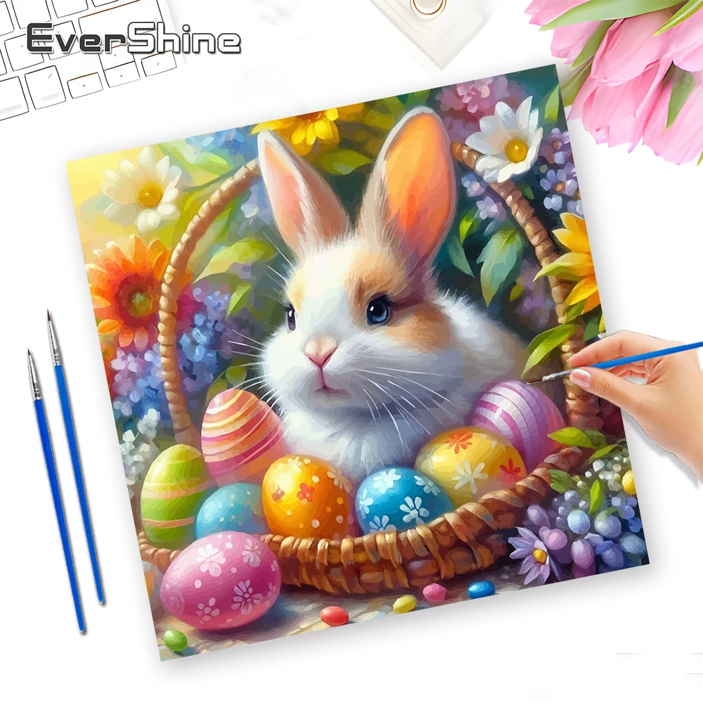 Evershine Malen nach Zahlen Set Hase Ei Buntes Tier Leinwand Digitales Ölgemälde Ostern Neuheiten Feiertagsgeschenke