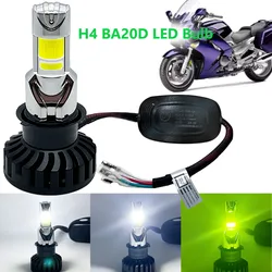 ハイビームとロービームのオートバイのヘッドライト,LED電球キット,drlレモングリーン,h4,ba20d,30w,dc 9-60v