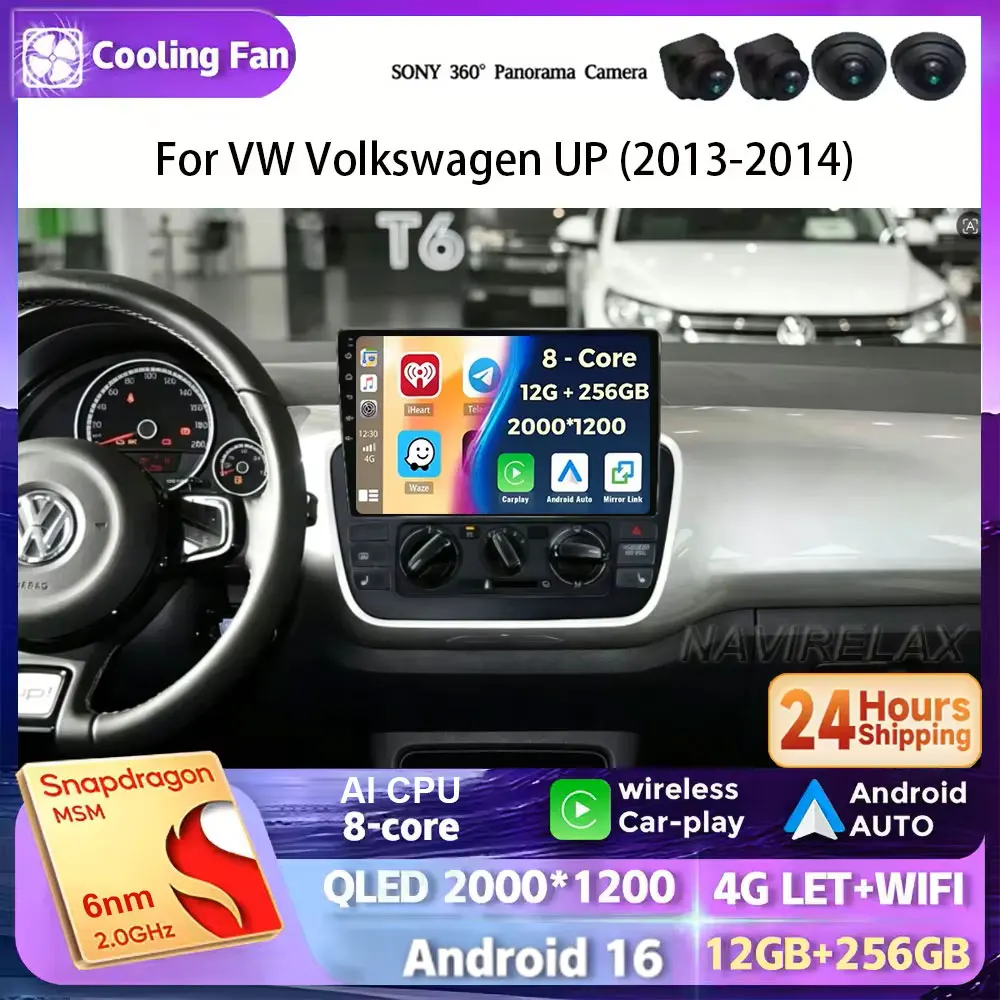 Android 16 für VW Volkswagen UP 2013 - 2014 Carplay Autoradio Navigation Multimedia-Headunit Bildschirm GPS Dashcam DVD BT