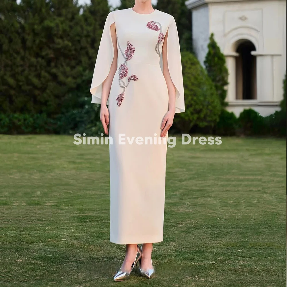 

Simin Women's Crepe Scoop Neckline Column Beaded Ankle-Length Evening Dresses With Sleeveless Cape Formal Prom Gown Elegant 2025