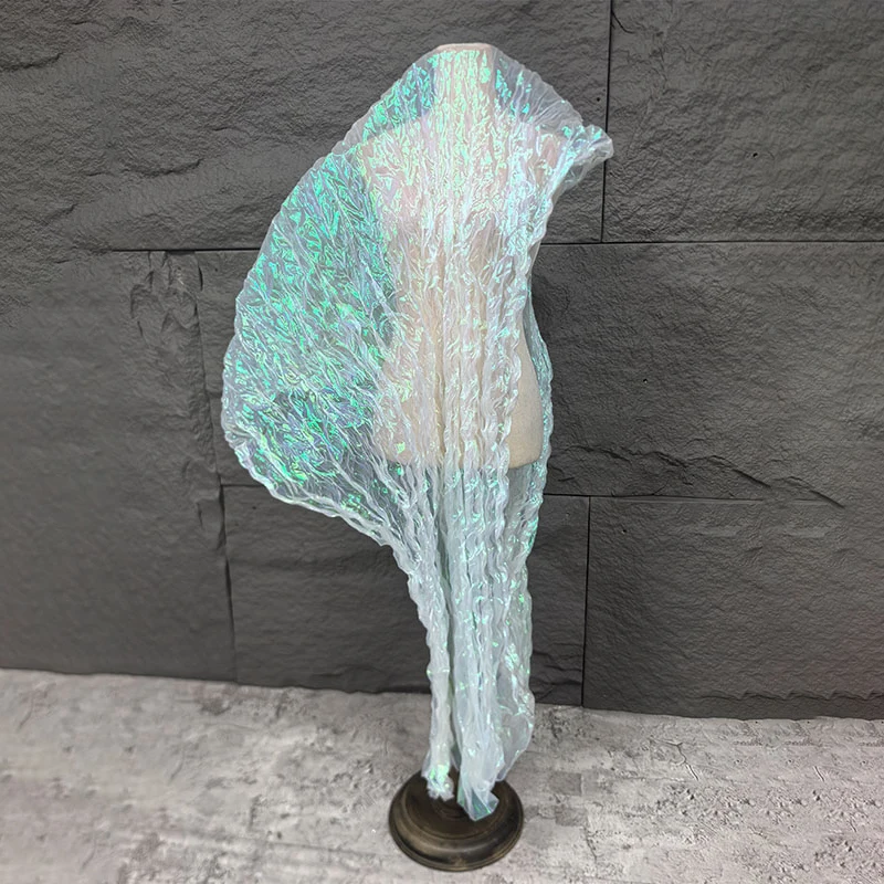 Pleated Laser Gradient Organza Fabric Colorful Crinkle Wave Texture for DIY Wedding Decoration Mermaid Princess Costume Material