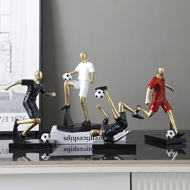 Abstract Soccer Player Resin Statue, Kicking Football Figurine, Desk Bookshelf Decor for Home Office, Sports Fan Birthday Gift