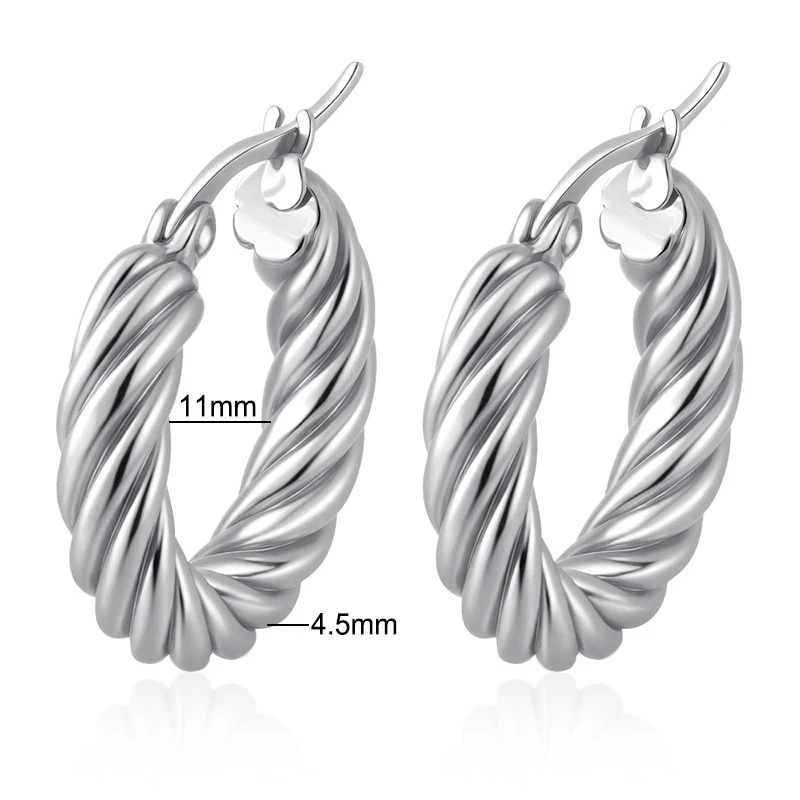 Classic Fashion Round Stainless Steel Twist Hoop Earrings For Women 4.5mm Thick Ear Buckle Gold Silver Color Earrings Jewelry - Image 5