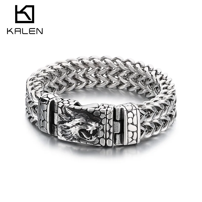 

16mm Wolf Charm Bracelet With Shiny Tennis Mesh Chain - Stainless Steel 316L - KB184384-KJX