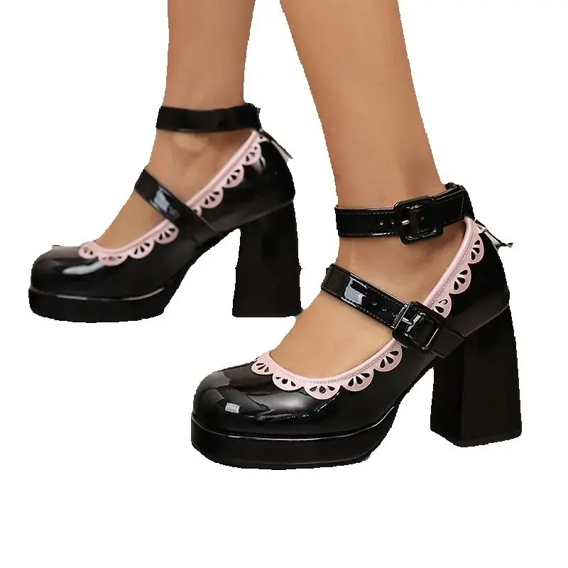 أورشا ليزا 2025 الحلو المرأة ماري جينس مضخات جولة تو 9.5 سنتيمتر عالية الكعب 2 سنتيمتر منصة مشبك مزدوج حزام كبير الحجم 42-43 US12