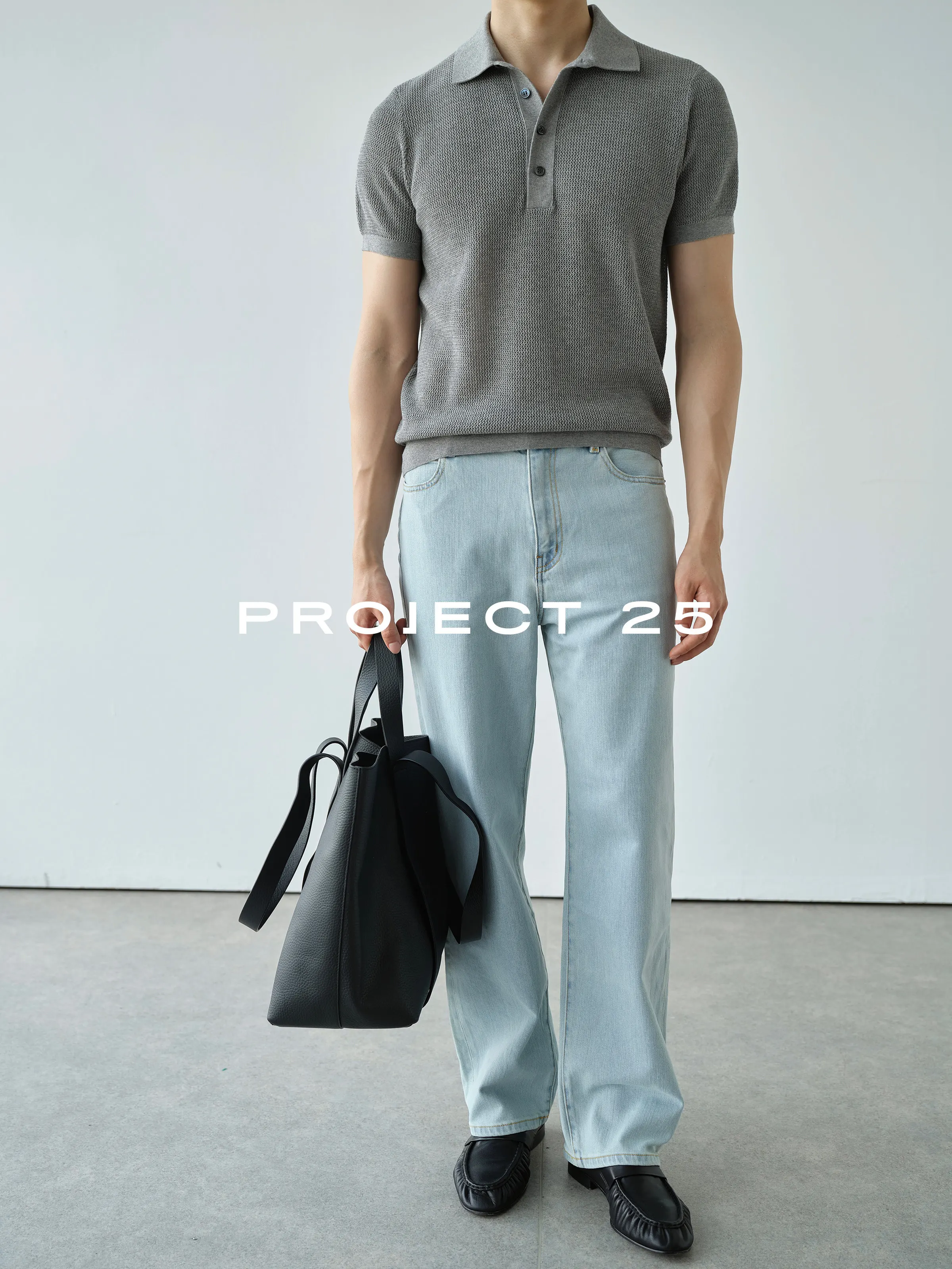 PROJECT 25 Japan Import Triacetate Cool Fabric Ice Blue Washed Straight Jeans Men Soft Stiff All Occasion Versatile Daily Denim