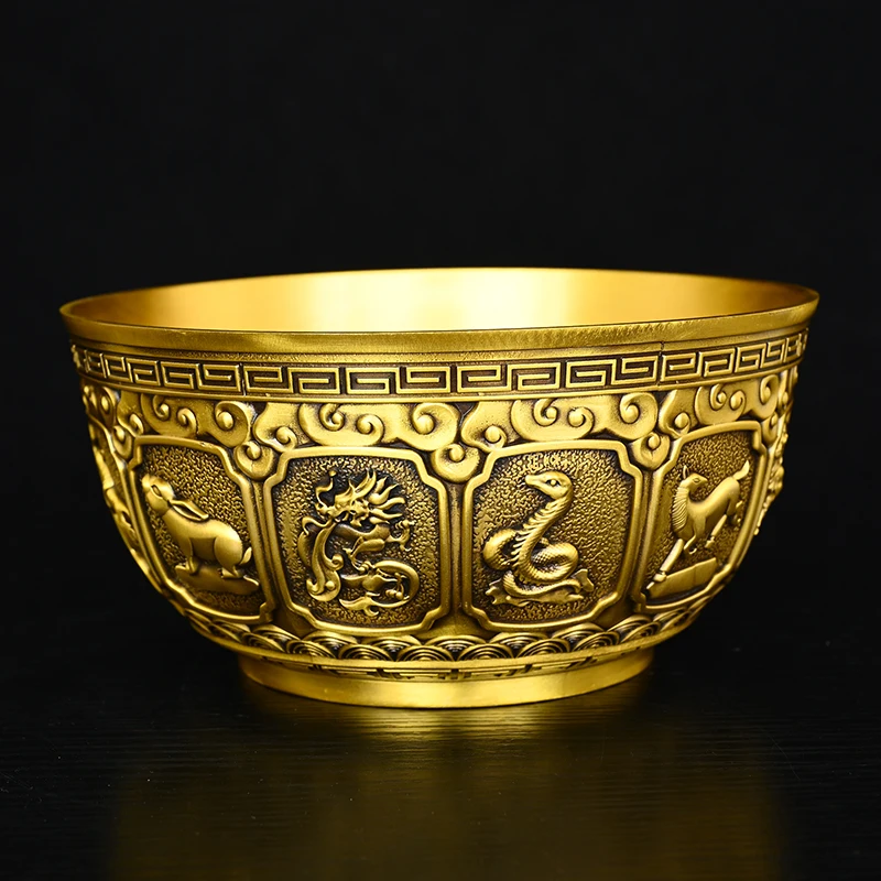 Brass 12 Zodiac Patterns Treasure Bowl Offering bowls Zhouyi base pattern Wealth Bowl Amass wealth Ornaments