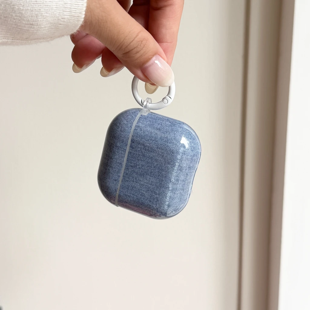 Custodia Protettiva Semplice Ed Elegante In Denim Blu Chiaro Lucido Per Auricolari Wireless Airpods 2 3 4 Pro Pro2 Pro3-image