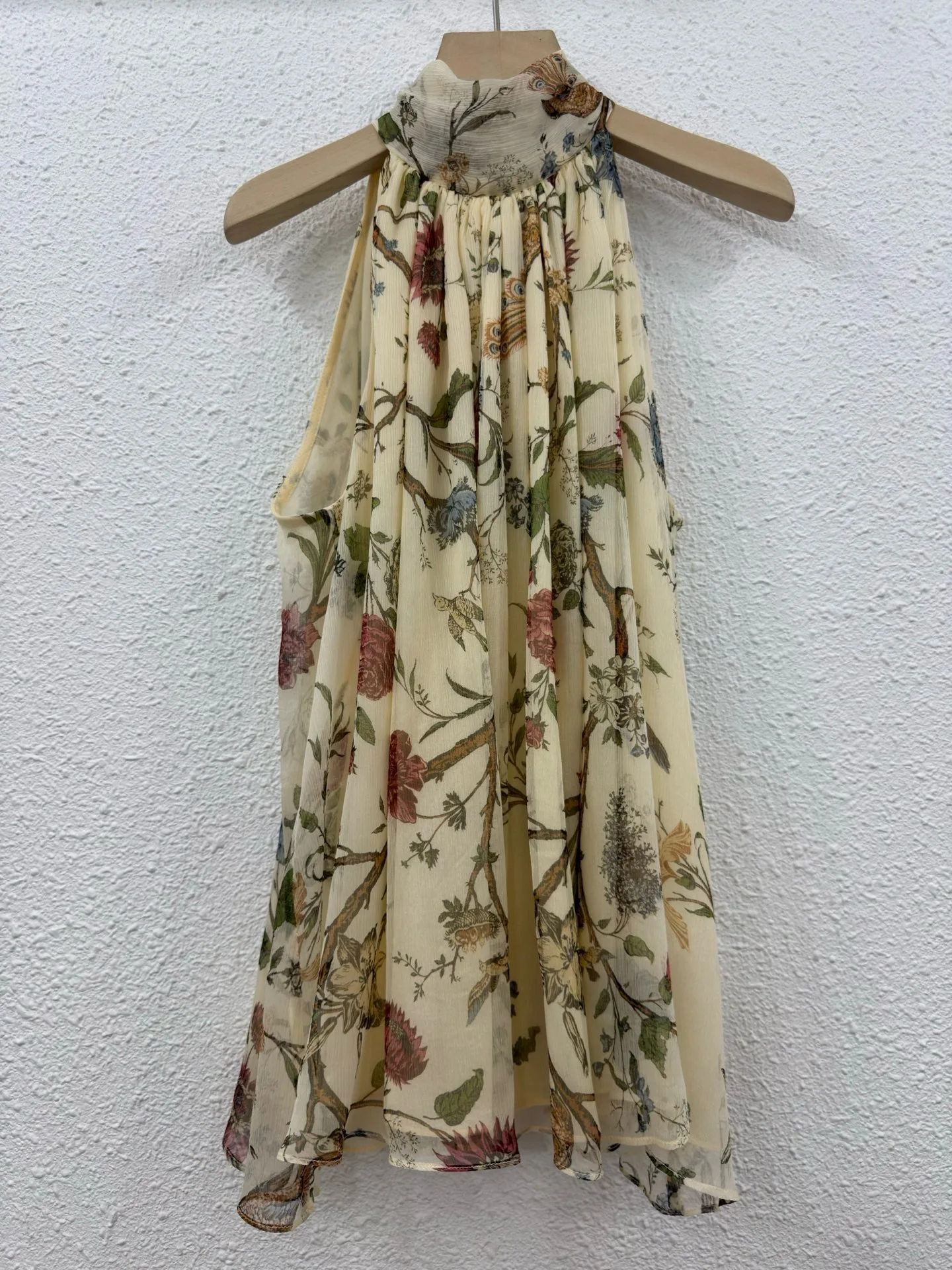 

Women Vintage Floral Print Halter Neck Sleeveless Blouse Loose Chiffon Tank Top Backless Irregular Hem Summer Casual Boho Shirts