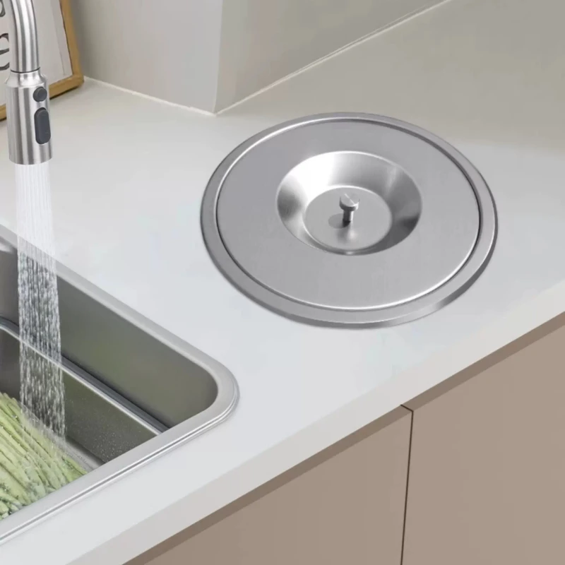Recessed Stainless Steel Countertop Trash Can, Hidden Kitchen Waste Bin for Bathroom, Large Capacity Garbage Container for Hote