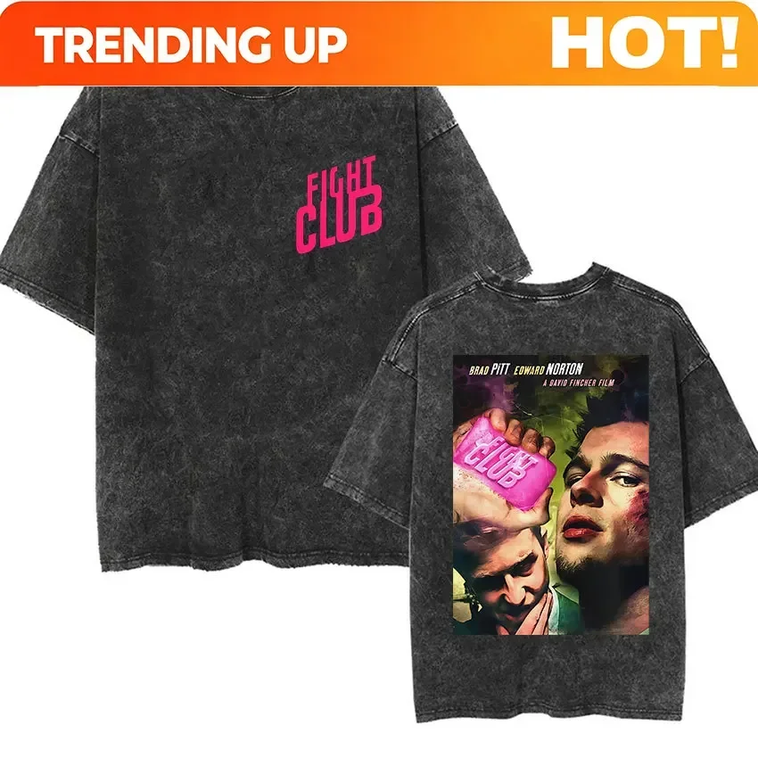 Customization Shirt Paper Street Soap Fight Club Vintage Washed T Shirts Men's Fashion 100% Cotton Short Sleeve T-shirt Classic