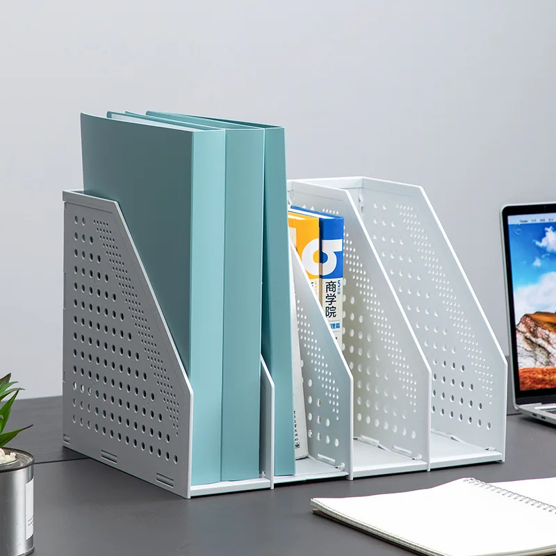 

Plastic Folder Storage Box 4 Grid Vertical Book Organiser Bookshelf Office Supplies Books File Basket Desktop Stand Rack