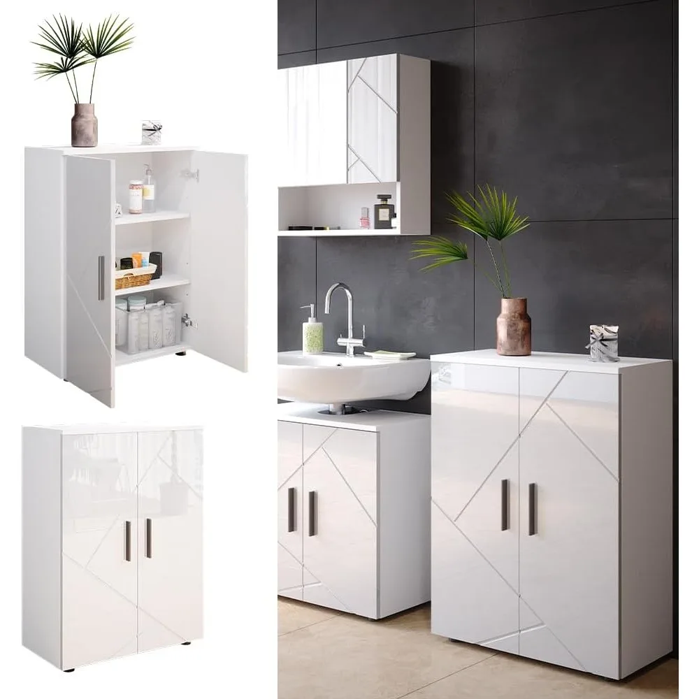 خزانة حمام ايرما بيضاء لامعة عالية 60 × 81 سم #4