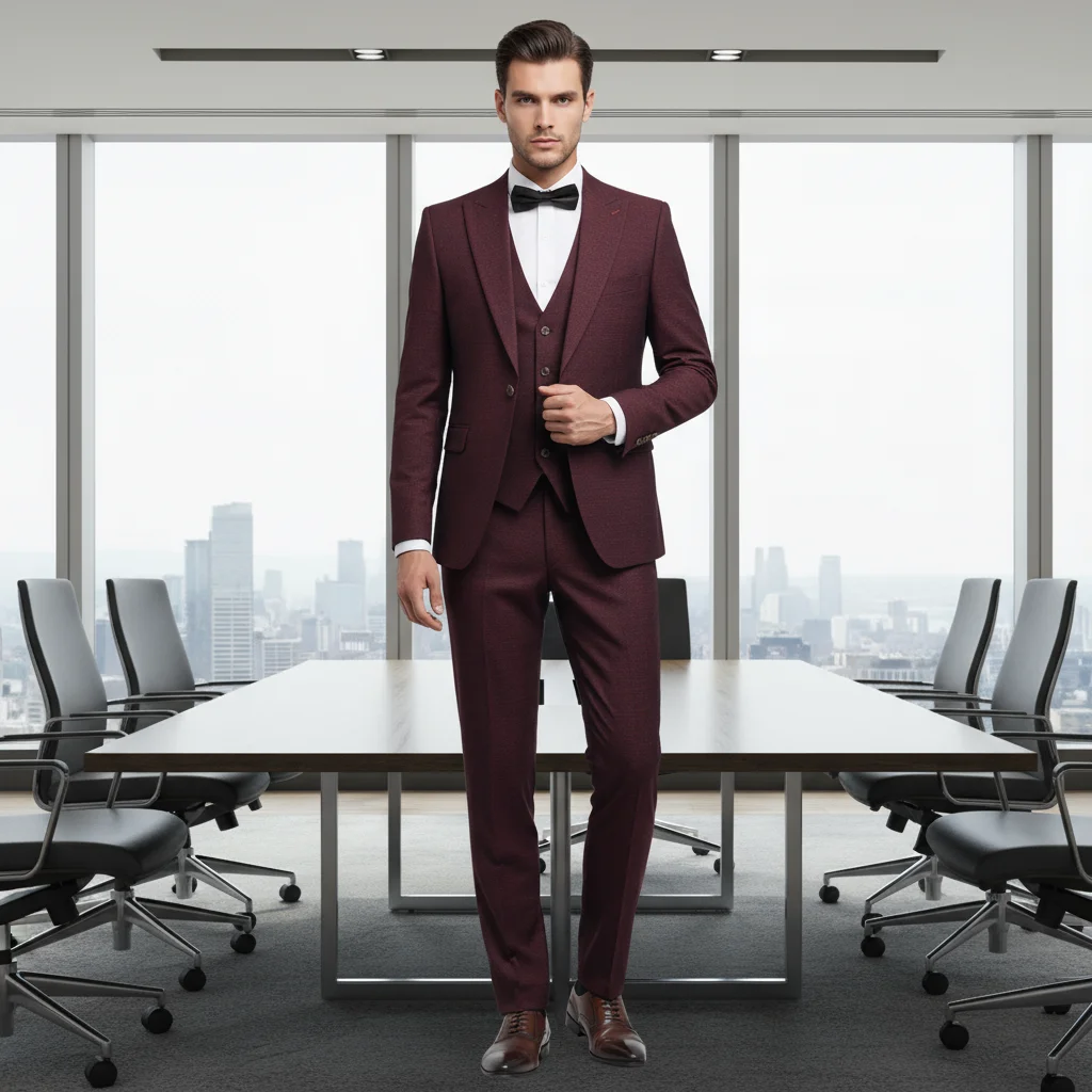 ST Cassy luxury maroon Men Suit Slim Fit Male Groom Wedding Blazers Party Dress  Suit Business Office three-piece suit