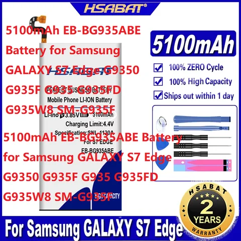 HSABAT 5100mAh EB-BG935ABE Battery for Samsung GALAXY S7 Edge G9350 G935F G935 G935FD G935W8 SM-G935F