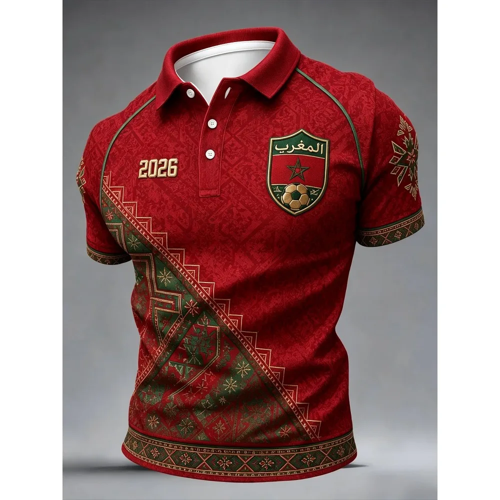 2026 Model Moroccan Fan Football Polo Shirt  3D Print  Comfortable and Breathable Fashion Suitable for Both Men and Women
