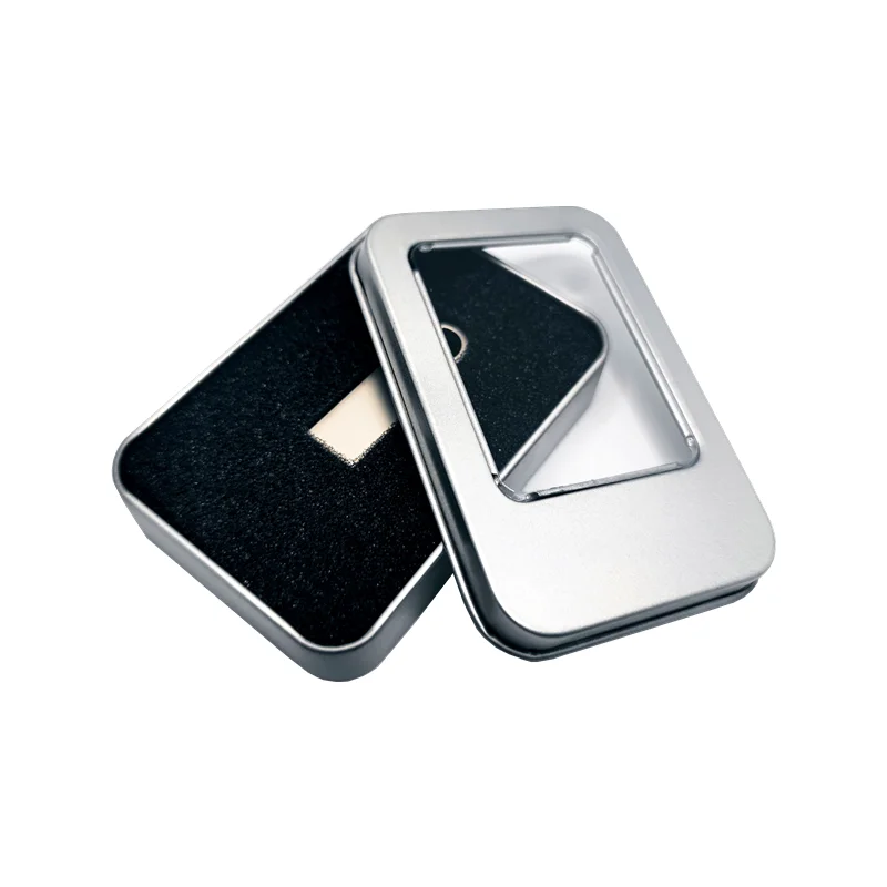 10 ชิ้น/ล็อตโลหะเงินมินิ USB2.0 แฟลชไดรฟ์ 4GB 8GB 16GB 32GB 64GB 128GB และกล่องโลหะฟรีโลโก้ที่กำหนดเอง