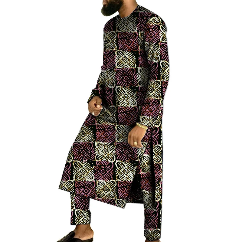 Chemise longue imbibée de festival pour hommes, sur mesure, surintendant, homme nigwin, robe imprimée, ensemble, tenues africaines traditionnelles