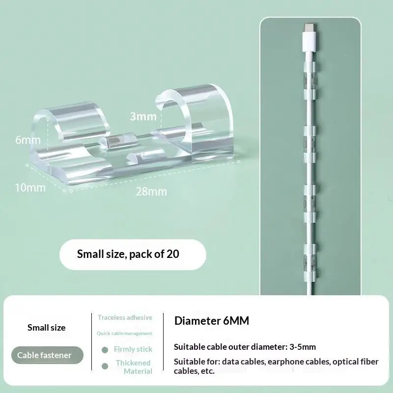 Š20 PCS Transparent Self Adhesive Cable Clips Strong Adhesion Easy Installation For Home Office Cable Organization