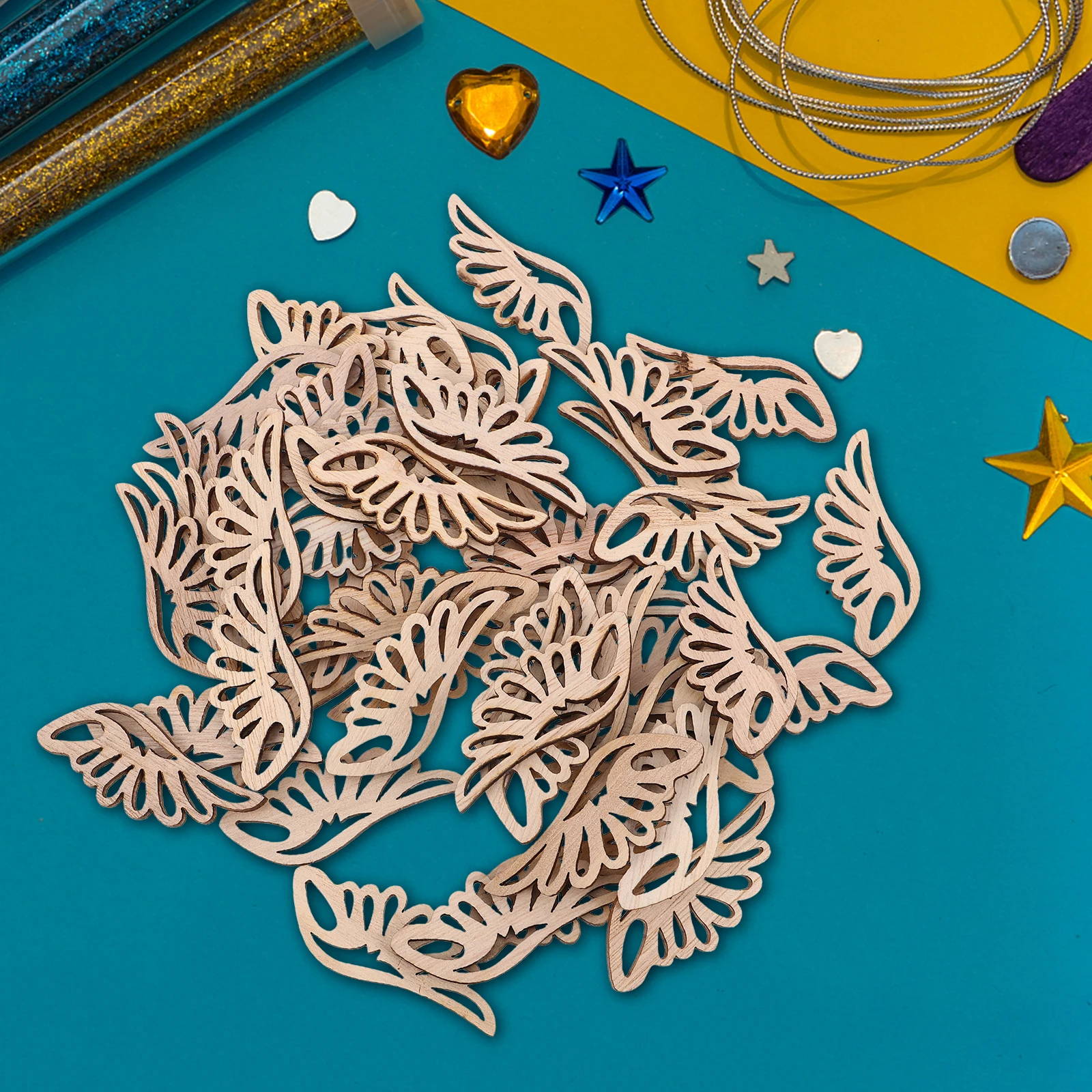 

50 Pcs Angel Wings Wood Piece Cutouts Small Applique Decoration Ornaments Gift Tree Tag Crafts Toddler