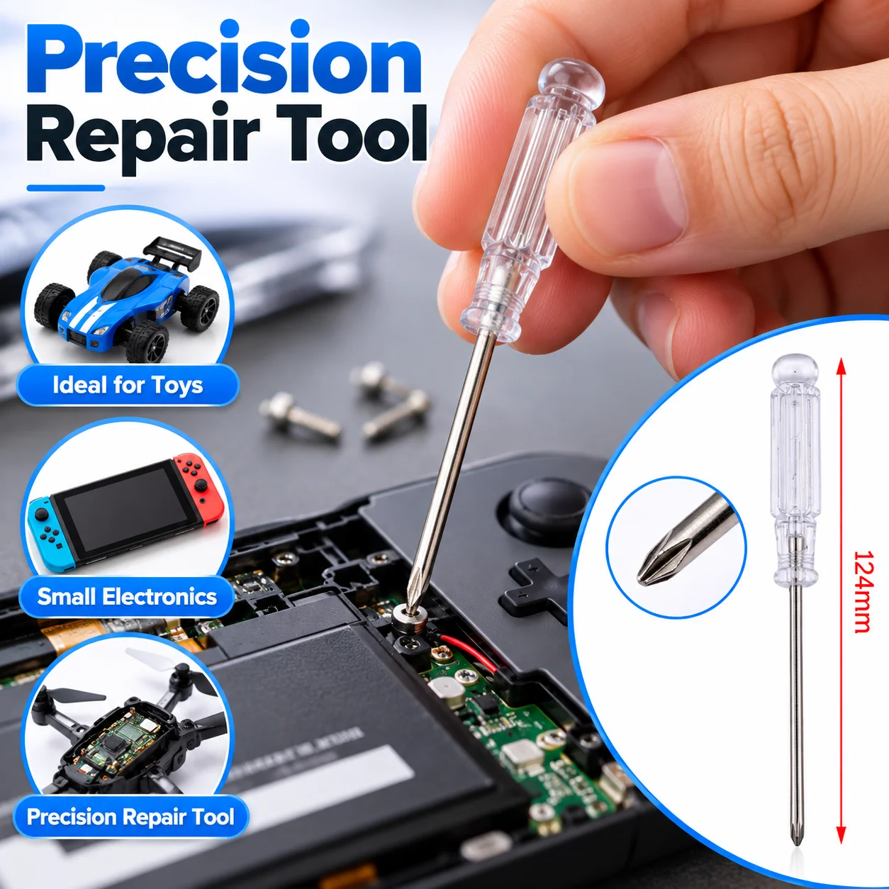 Neuer Mini-Schraubendreher PH0 3,0 mm, mit Kreuz- und Schlitzkopf, zum Reparieren und Zerlegen von Spielzeugkonsolen, als Werkzeug für DIY-Reparaturen. – Detail 3