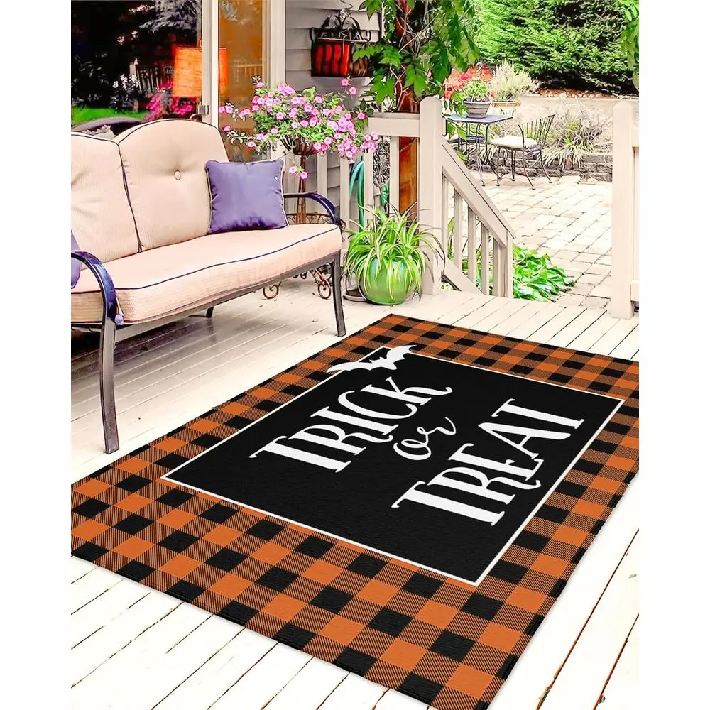 

Оранжевый клетчатый ковер на Хэллоуин 5x8 футов — декор для патио, террасы и заднего двора с решетчатым дизайном летучей мыши и буйвола