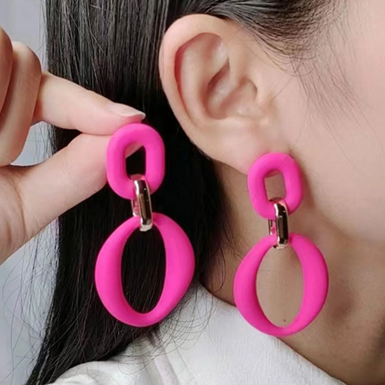 Acrylic Chain Drop Earrings For Women Candy Colors O-Shaped Simple Design Cute Ear Jewelry 2024 Fashion Girls Party Premium Gift