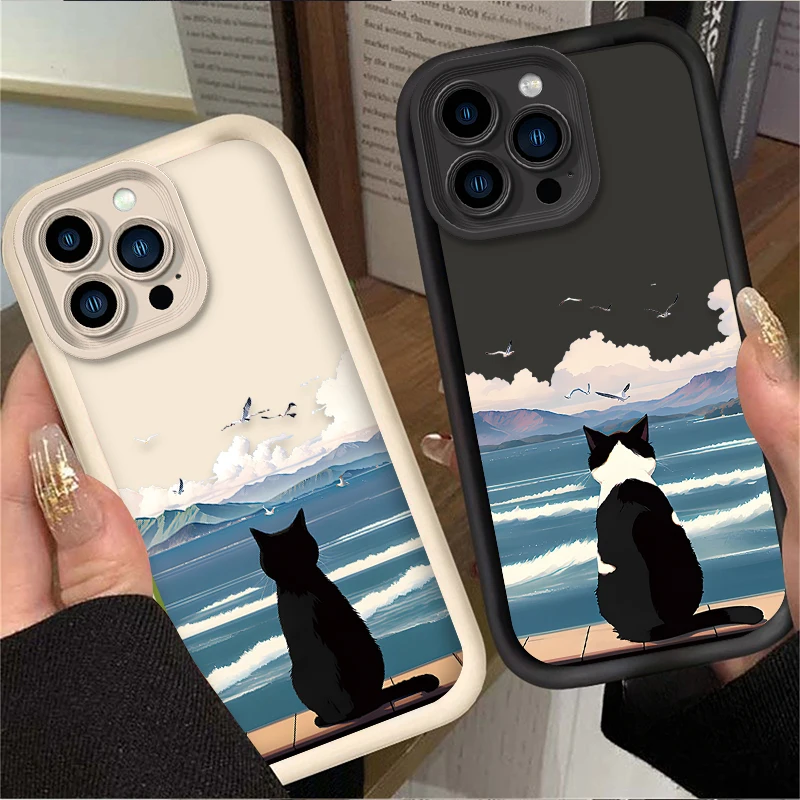 حافظة لطيفة على شكل قطة سوداء لهاتف آيفون 17 Air 16 16E 15 14 13 12 11 Pro Max X XS X S Max XR SE 2020 SE4 7 8 غطاء سيليكون مقاوم للصدمات #1