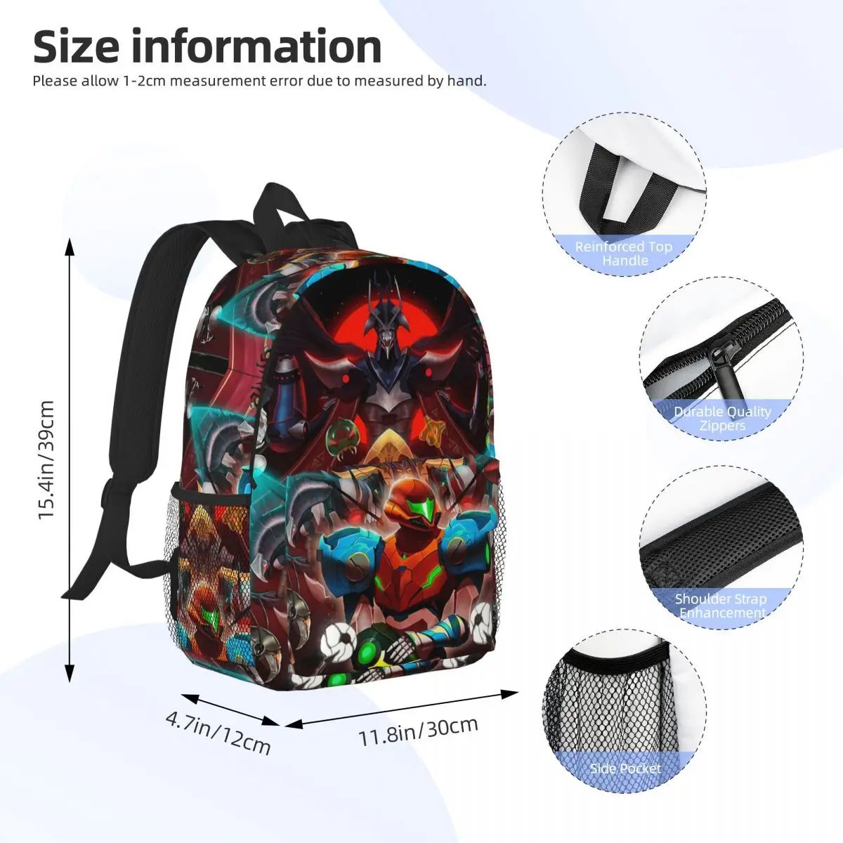 Metroid Dread Metroid Samus Aran Backpacks Boys Girls Bookbag Cartoon Students School Bags Travel Rucksack Shoulder Bag