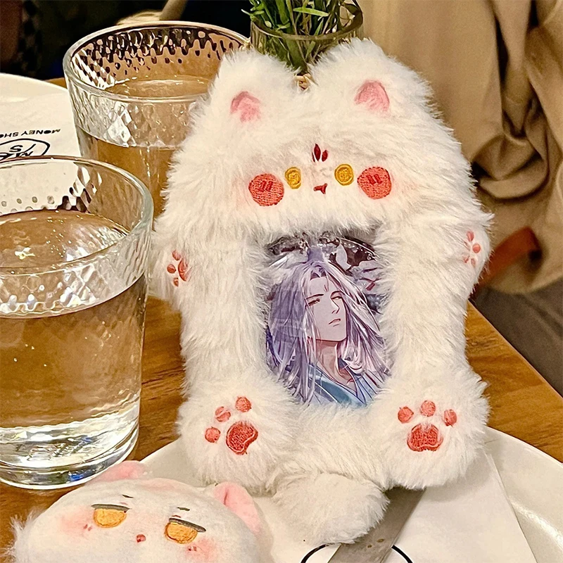 Симпатичный мультяшный плюшевый Лисий держатель для фотокарт для женщин и девочек кавайный студенческий пушистый держатель для фотокарт для удостоверения личности брелок для Idol фотоальбом