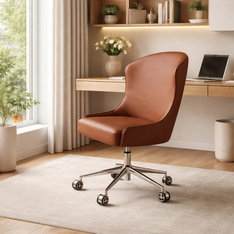 

Офисное кресло без подлокотников, регулируемое, поворотное, компьютерное кресло, современное кожаное кресло для рабочего стола, масло- и грязеотталкивающее сиденье для домашнего офиса