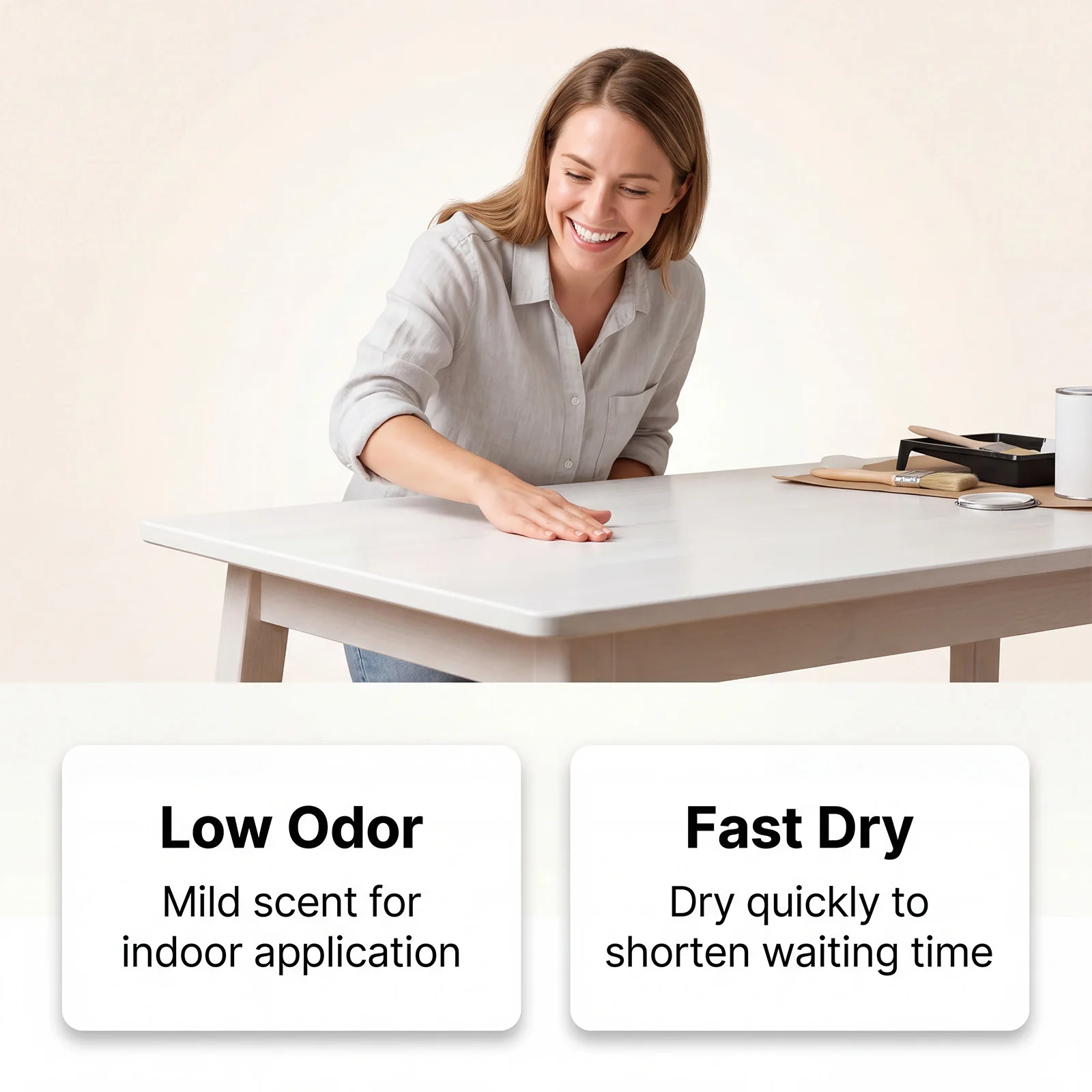 Water-Based Wood-Paint for Solid-Wood Furniture and Floor Refinishing, Low Odor Quick Drying DIY Coating for Doors Windows