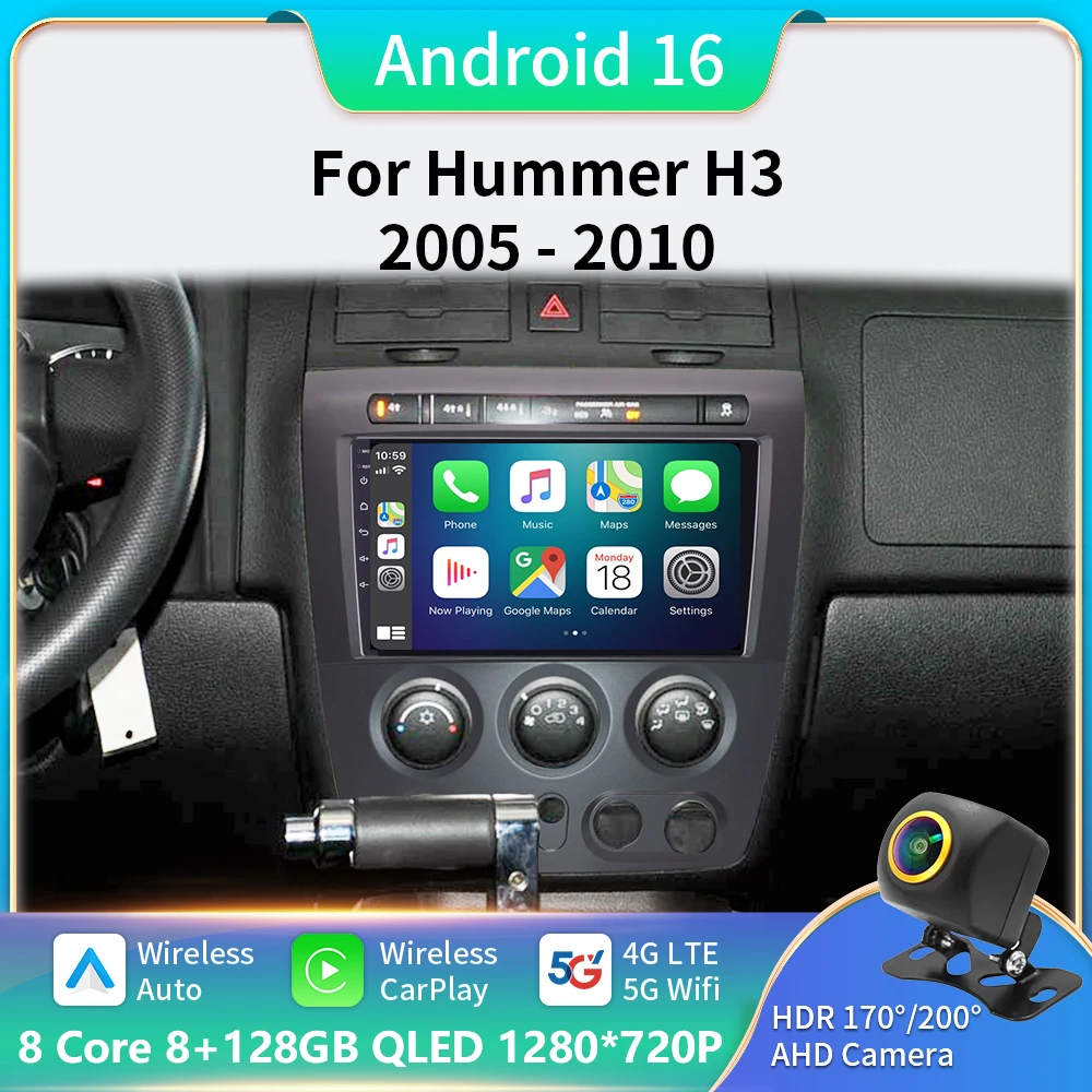 

Android 16 For Hummer H3 1 2005 - 2010 Car Radio Multimedia Video Player Navigation stereo GPS Wireless Carplay 5G WIFI BT DVD