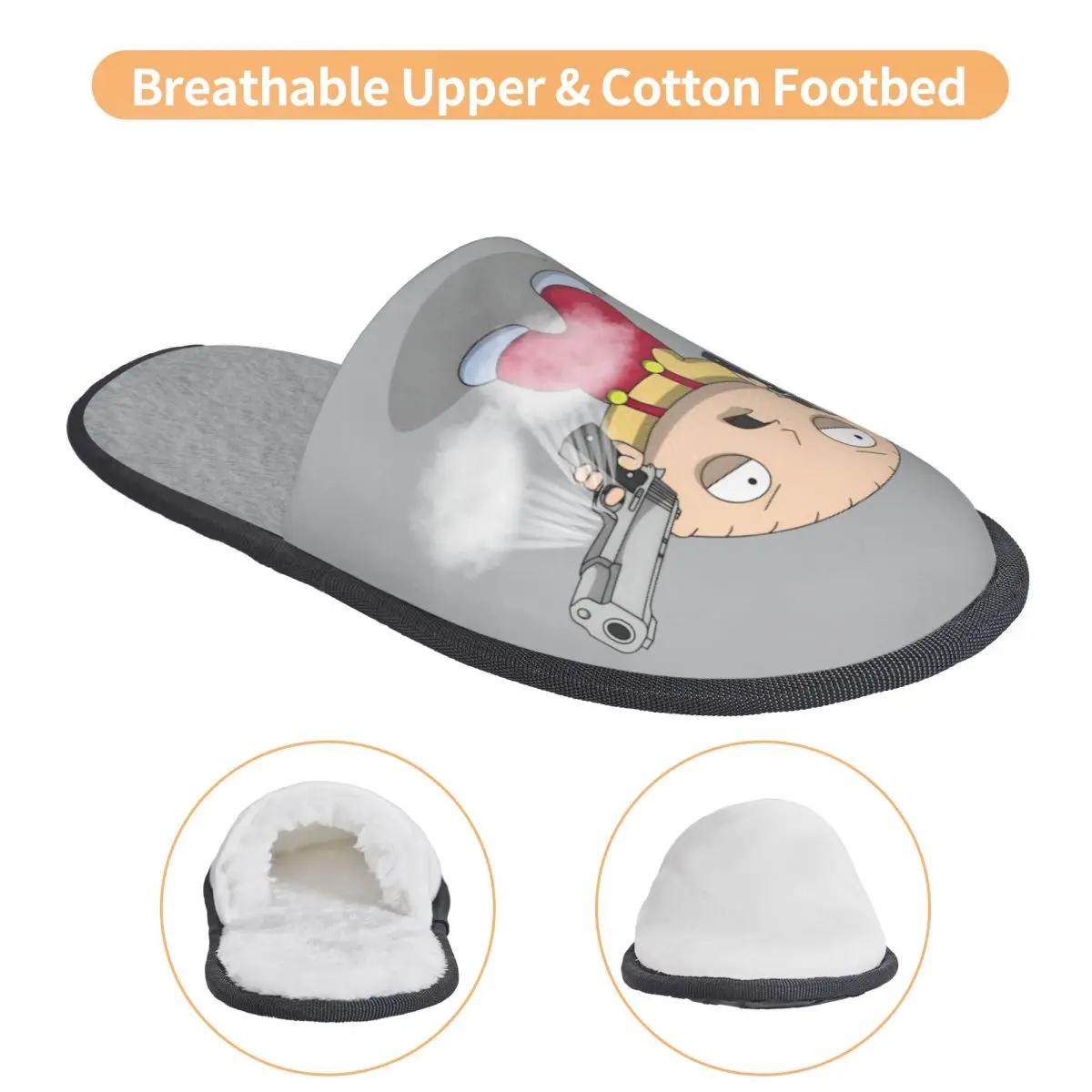 Damskie kapcie domowe z pianką memory, miękkie, z motywem rodziny, idealne do spa, model Stewie.