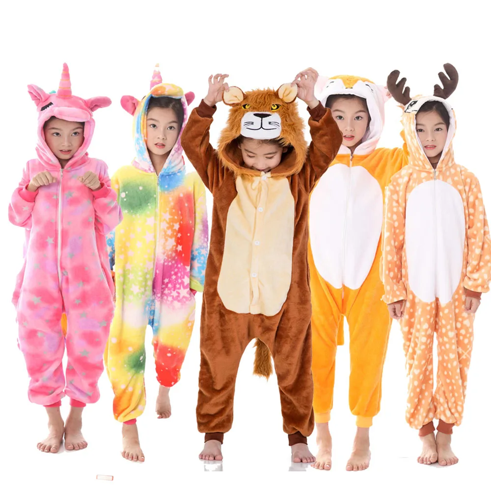 Girls Clothes Kids Giraffe Unicorn Pajamas Cartoon Animal Pink Licorne Onesie Sleepers Boy Halloween Costume Jumpsuit