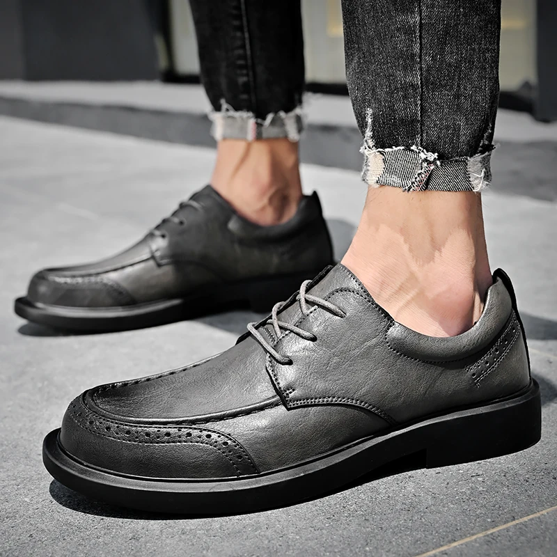 Fashion Classic Men\'s Genuine Leather Shoes Lace Up Office Business Shoes Commuter Men\'s Casual Shoes Banquet Suit Shoes