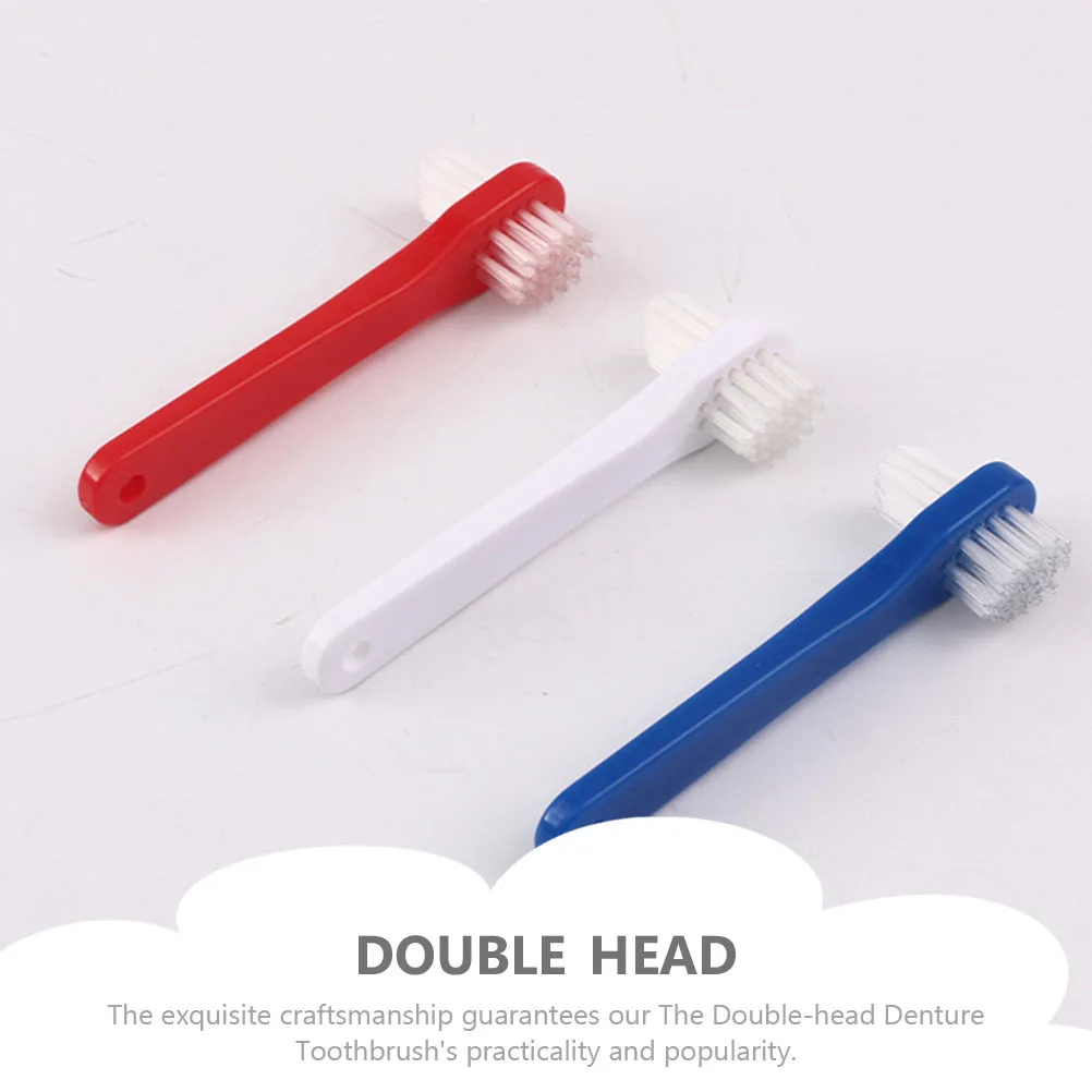 6 Pcs Toothbrush Double Manual Brush False Teeth Cleaner Portable al Care Supply Denture Blue Red White Color