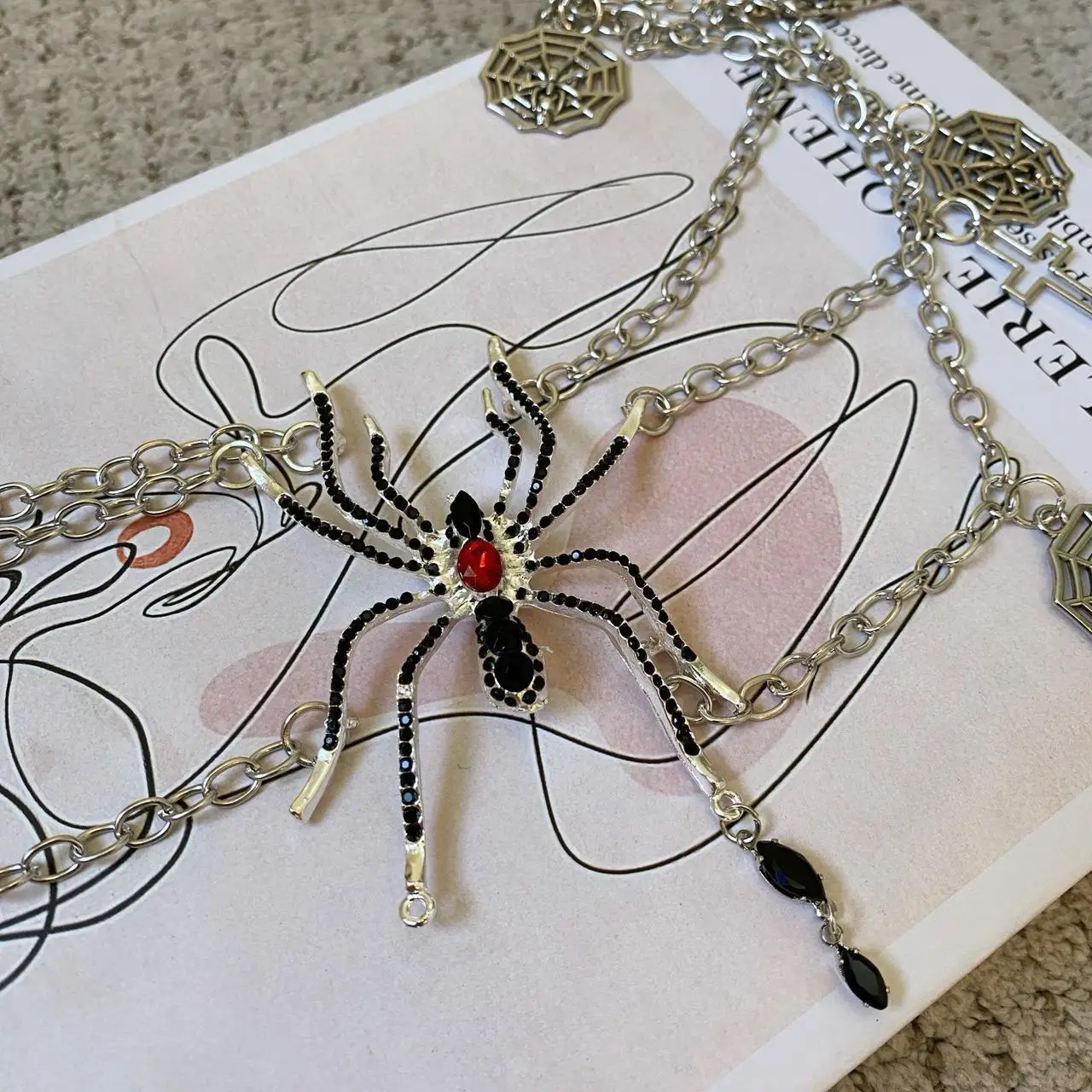 سلسلة خصر عصرية معدنية من حجر الراين على شكل عنكبوت من HERSHINE للنساء، Y2K إكسسوار هيب هوب على الطراز القوطي الشرير والصخرة #5