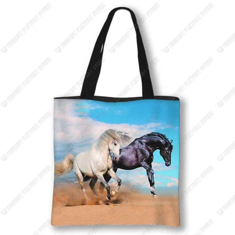 Cool Animal Horse Shopping Bag Fashion Canvas Shoulder Bag Women Handbag Girls Travel Bags Ladies Totes