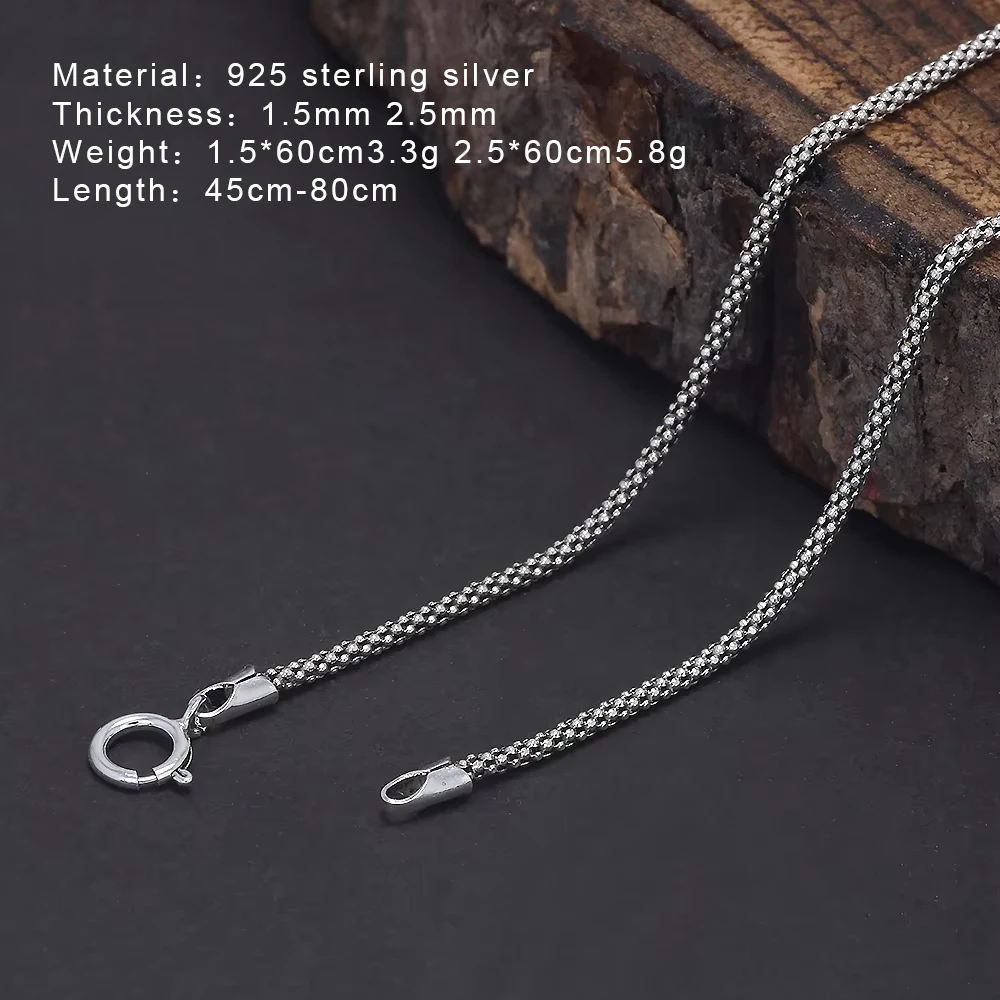 Real Solid 925 Sterling Silver Jewelry Scales Popcorn Chain Necklace For Women And Men Vintage Type 16 18 20 Inch