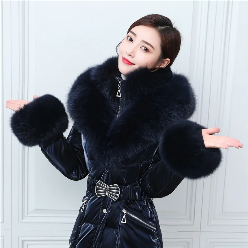 Luxury Fox Fur Collar Women Winter Down Coat Slim Thick Warm Puffer Jackets 2022 New Waterproof Female -30° Long Duck Down Coats