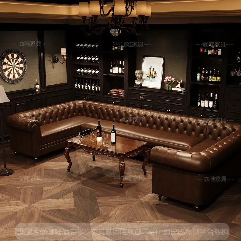 for American Retro Whiskey Cigar Bar Sofa KTV Private Club Booth Cafe Tables and Chairs