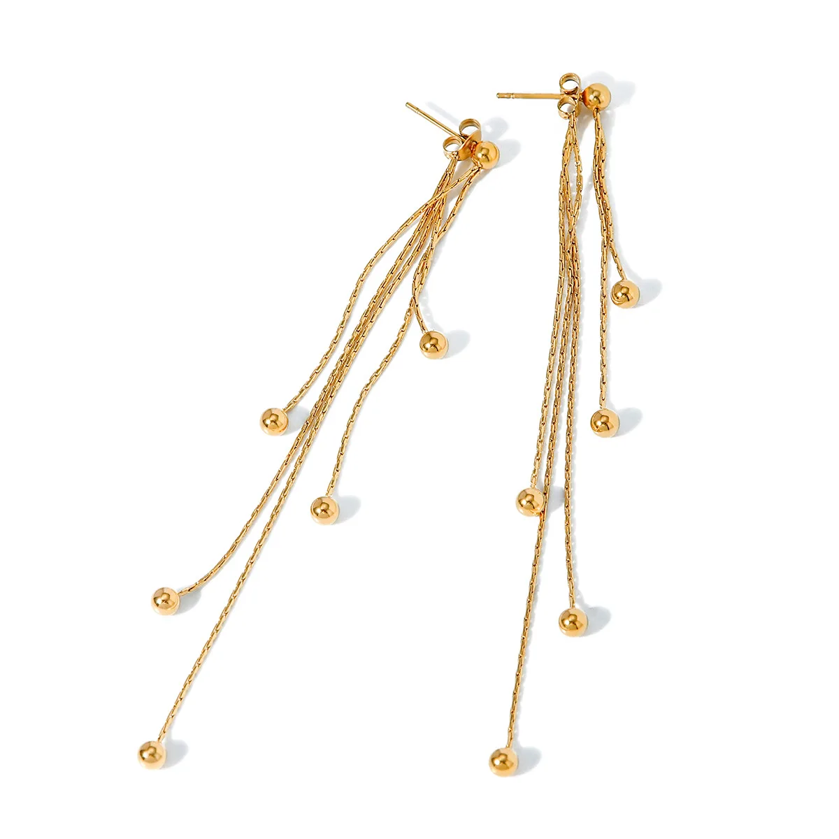

Stainless Steel PVD 18K Gold Plated Tarnish Waterproof Simply Long Tassel Beads Earring For Woman Jewelry Wholesale INS