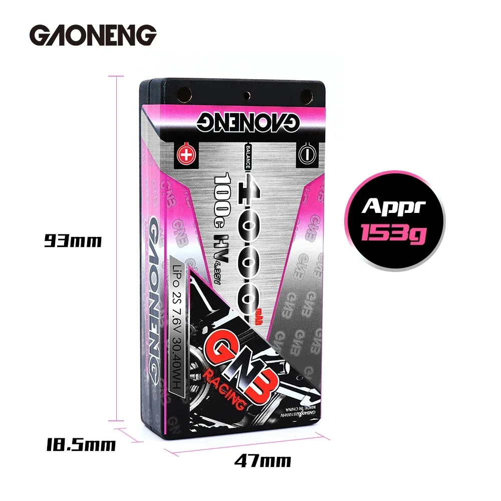 Gaoneng GNB 4000mAh 2S 7.6V 100C/200C Low Profile Hardcase Super SHORTY HV LiPo Battery 4.0mm Deans XT60 Plug For RC Car RC Boat