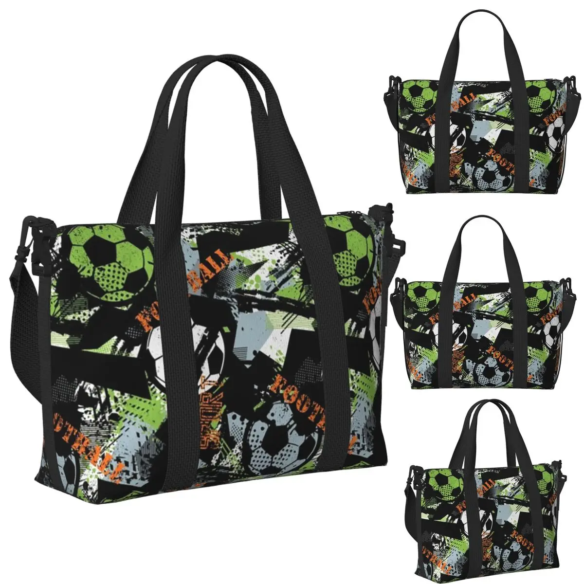 

Пляжная дорожная сумка с футбольным узором, большая вместительная сумка для спортзала, спортивная женская дорожная сумка для покупок