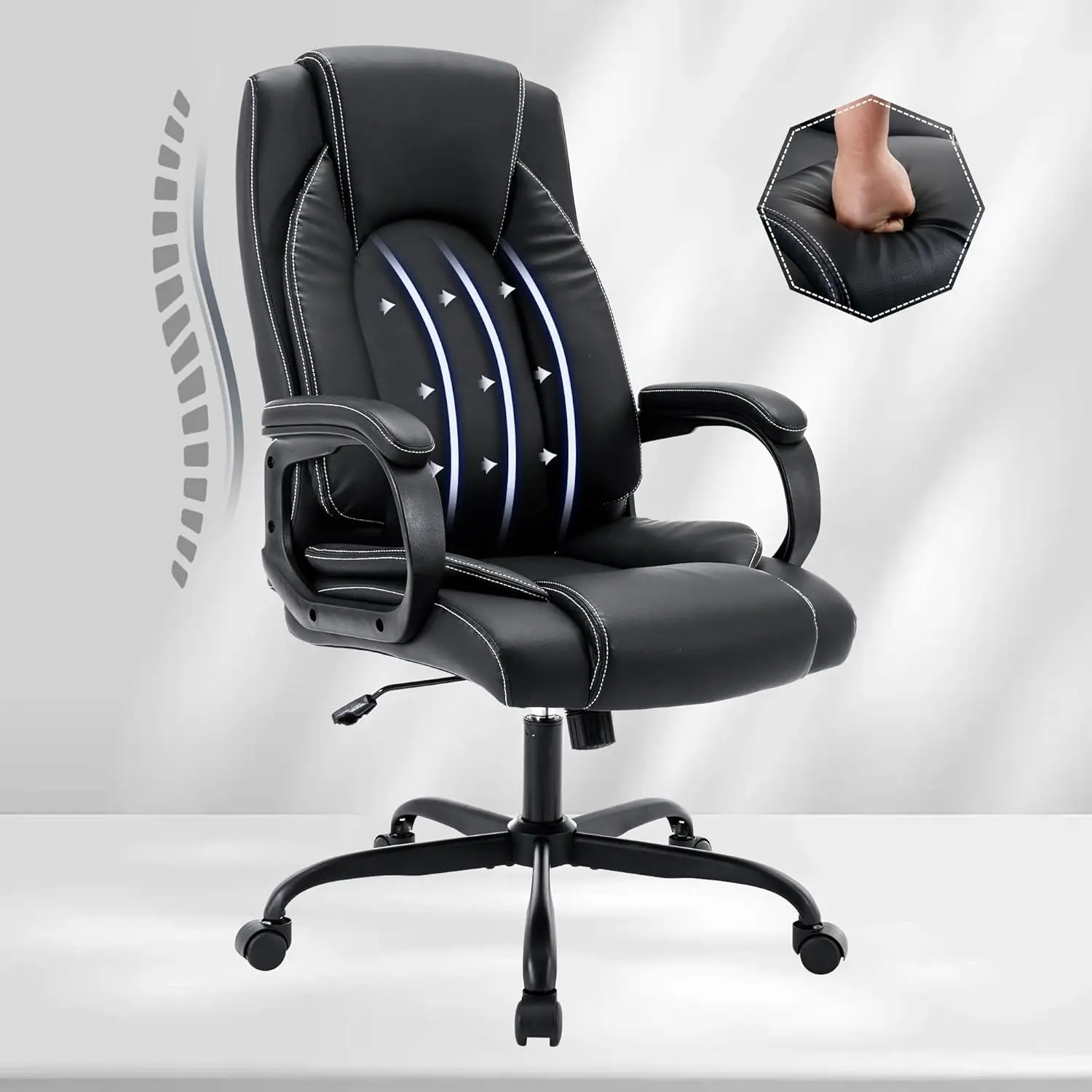 Executive Ergonomic Office Chair Comfortable PU Leather Thick Padded Rolling Swivel COMFY Desk Chair For Long Sitting Hours